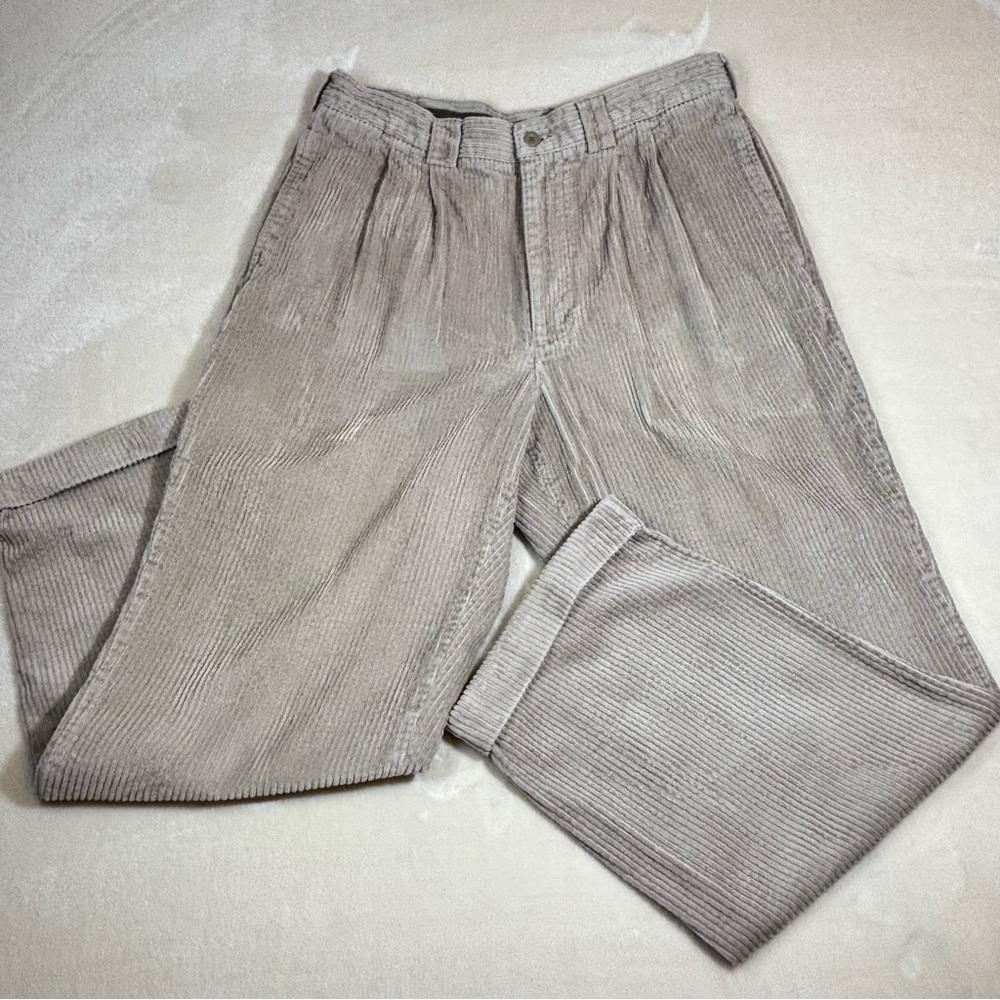SAVANE Men’s Tan Corduroy Pleated 100% Cotton Front Cuffed Pants Size 34 x 30
